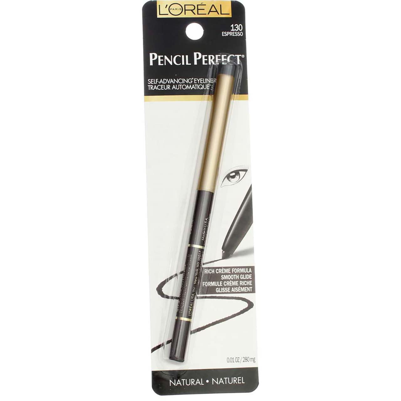 L'Or  al Paris Pencil Perfect Self-Advancing Eyeliner, 130 Espresso (Pack of 2)