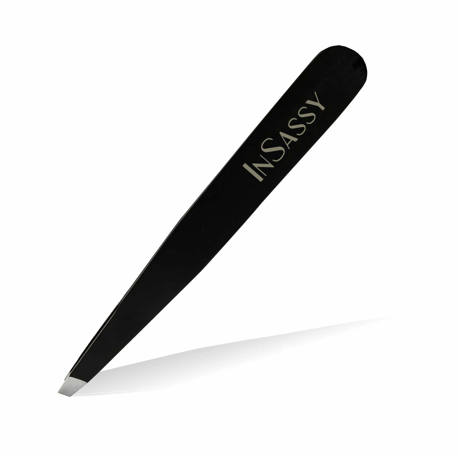InSassy Tweezers - Precision Professional Stainless Steel Slant Tip Tweezer for Eyebrows