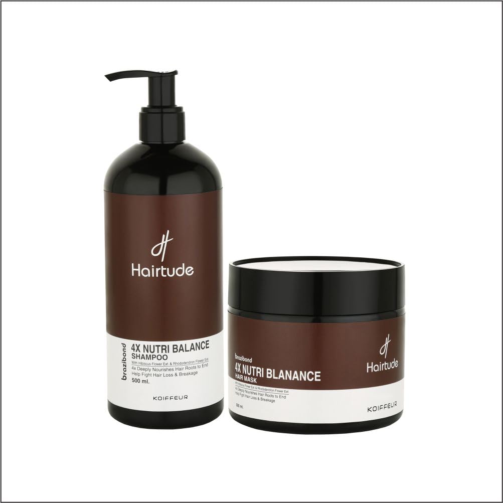 Koiffeur Hairtude Brazibond 4X Nutri Balance Shampoo & 4X Nutri Balance Mask For Hair Loss & Hair Breakage (Salphate Free) (500M