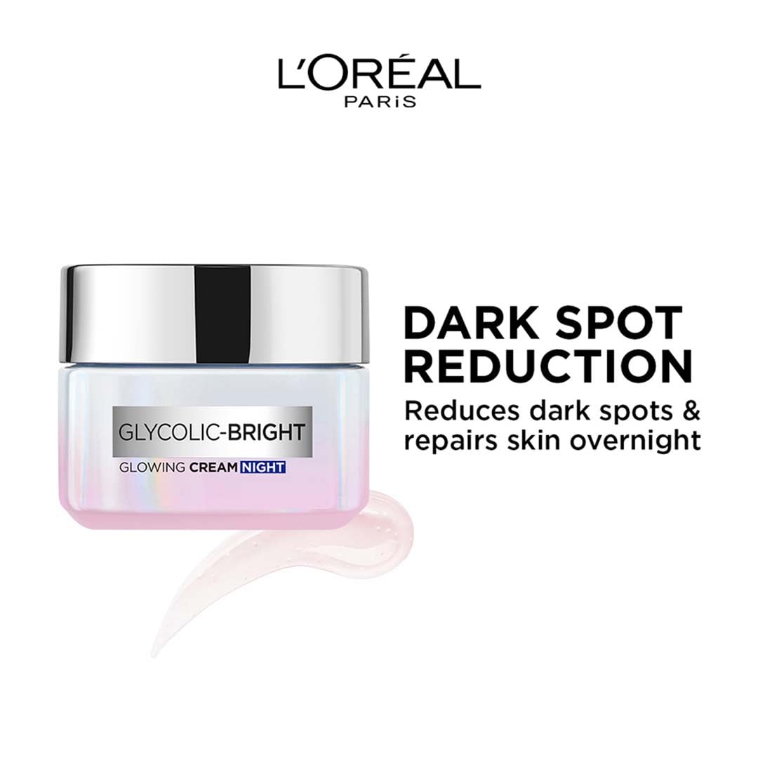 L'Oreal Paris Glycolic Bright Glowing Night Cream, 15ml |Overnight Brightening Cream with Glycolic Acid that Visbily Minimizes S