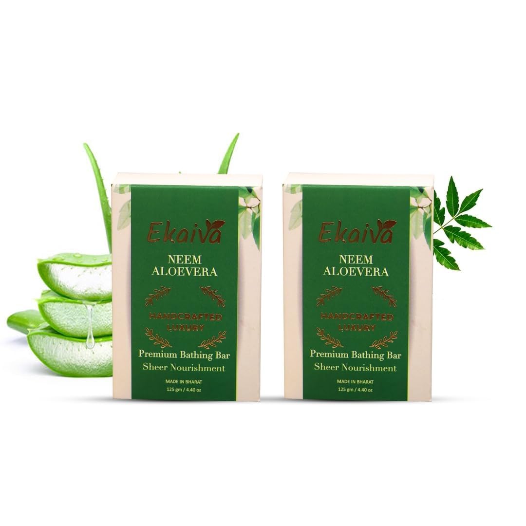 Ekaiva Organics Neem & Aloe Vera Bathing Bar | Herbal Soap For Clear Skin | Anti-Acne | Hydrating | Natural Ingredients | Handma