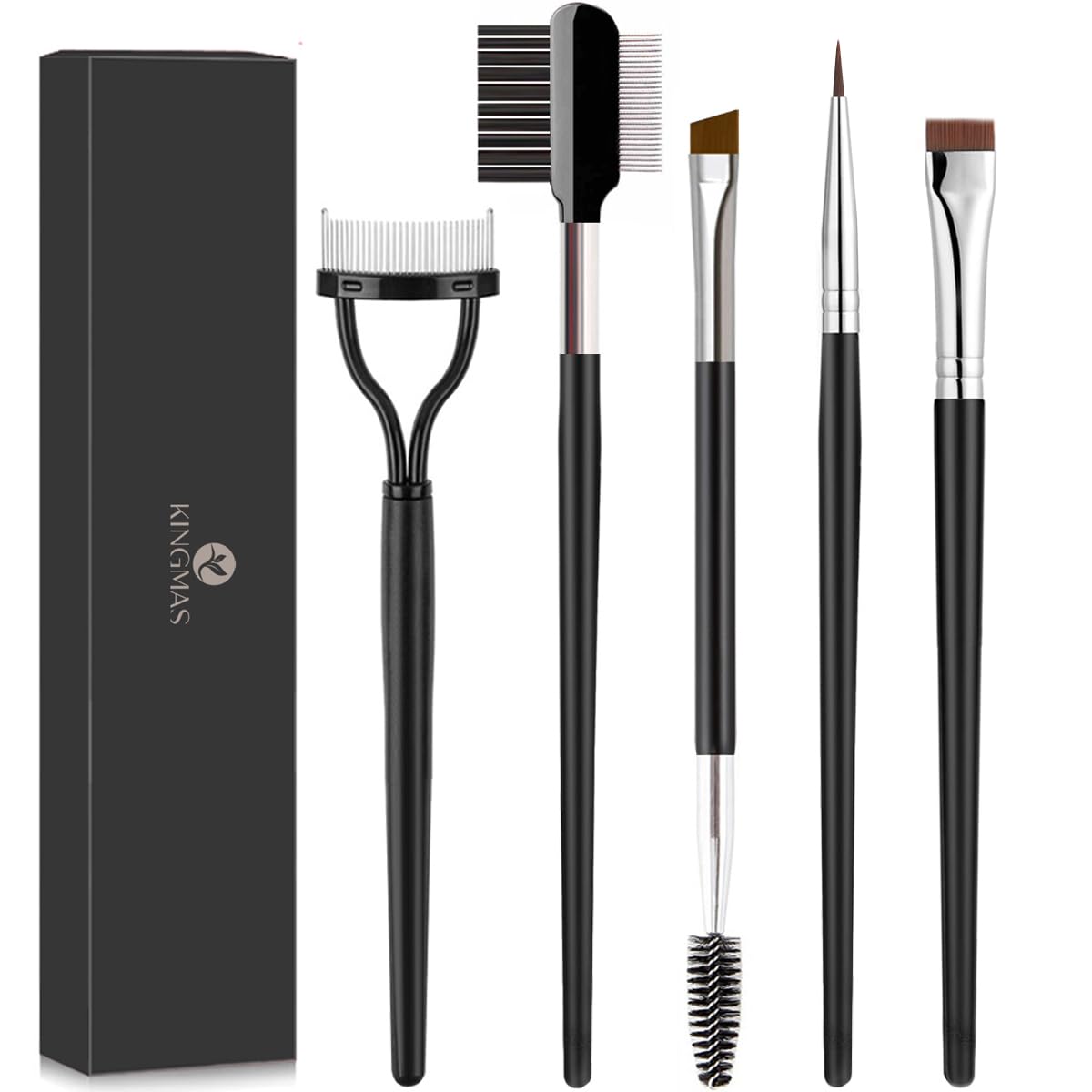 KINGMAS 5pcs Eye Makeup Tools Set - Eyebrow Brush, Eyeliner Brush, Lash Separator, Comb, Spoolie - Plastic, A Variant, Model E-JM7719