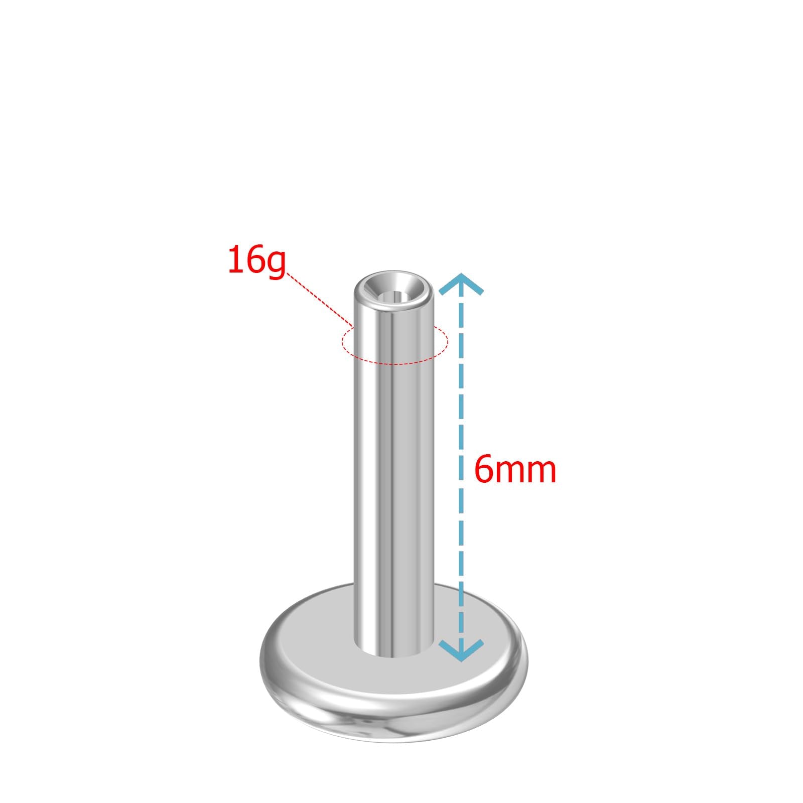 NewkeepsR 16G  6mm Threadless Flat Back Labret Stud Post Replacement, Implant Grade 1.2mm Press Fit Flatback Push In Short Unthr