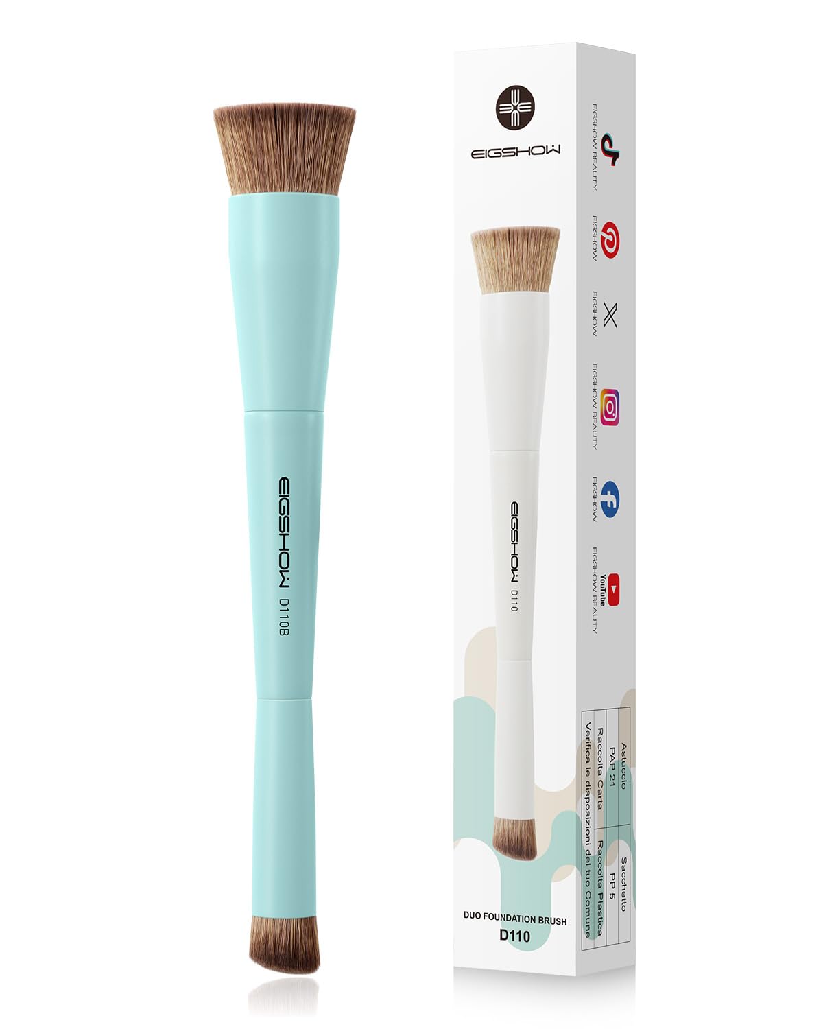 EIGSHOW Foundation & Concealer Brush, Dual-Ended Makeup Brush For Flawless Foundation Coverage, Precision Concealer, Vegan & Cru