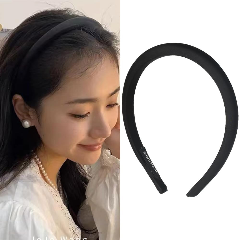 Ancnoz Satin Padded Headband for Women: Non-Slip Silk Puffy Hoop for Long & Short Hair, Elegant French Hair Accessory