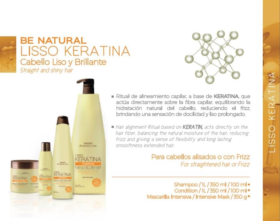 PLACENTA LIFE BE NATURAL LISSO KERATINA Shampoo with HYDROLYZED KERATIN for Straight and Shiny Hair- (350 ml/ 11.83 fl.oz)
