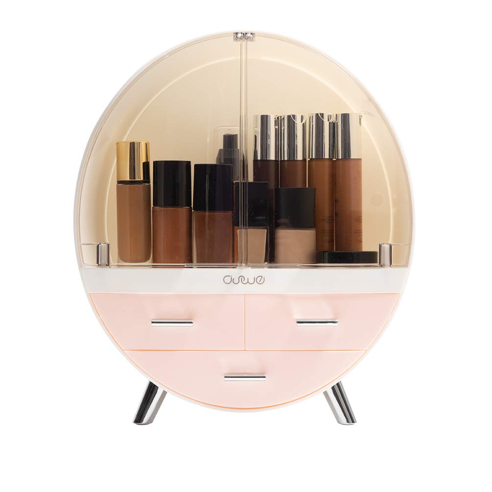 Obmmirao Elegant Dustproof Makeup Storage Organizer Box, Waterproof Medium Cosmetics Organizer Storage With Drawers Skincare Cos