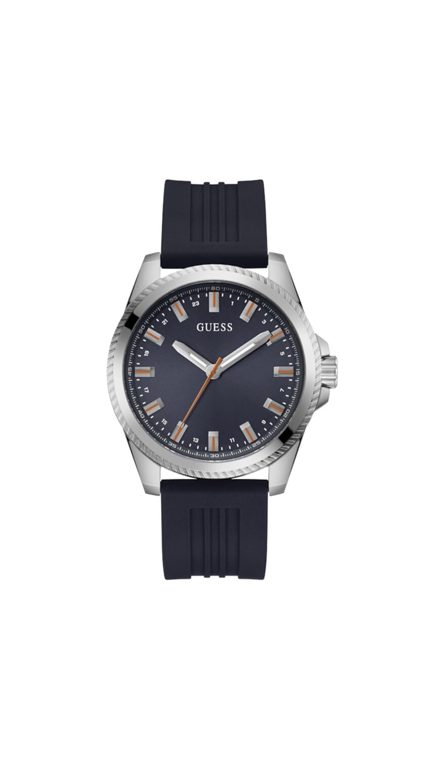 Guess MenS Silicone 44Mm Analog WatchNavy Strap Navy Dial Silver Tone Case