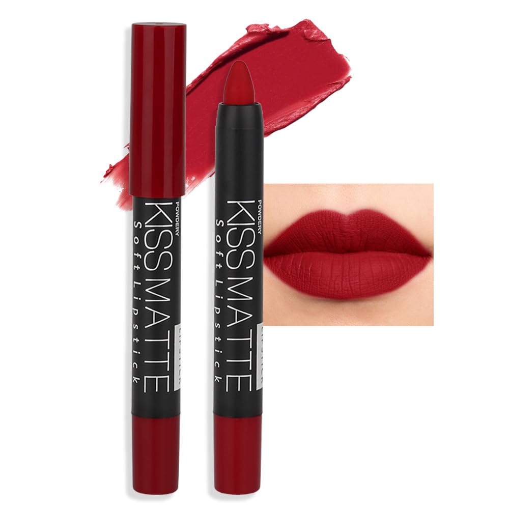 Evpct Dnm 1Pcs Deep Dark Red Matte Lipstick And Lip Crayon Liner Pencil Pen Set For Women Lip Stain Long Lasting Waterproof Labi