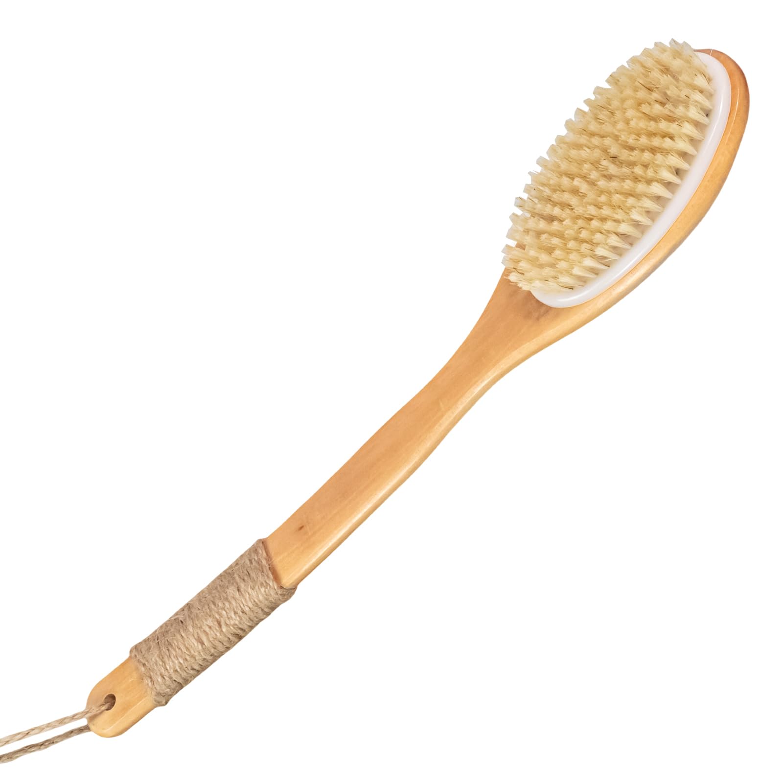 16.5 Inches Back Scrubber for Shower with Curved Long Handle,Wet&Dry Brushing Body Brush,Natural Bristles,Back Scrubber Bath Too