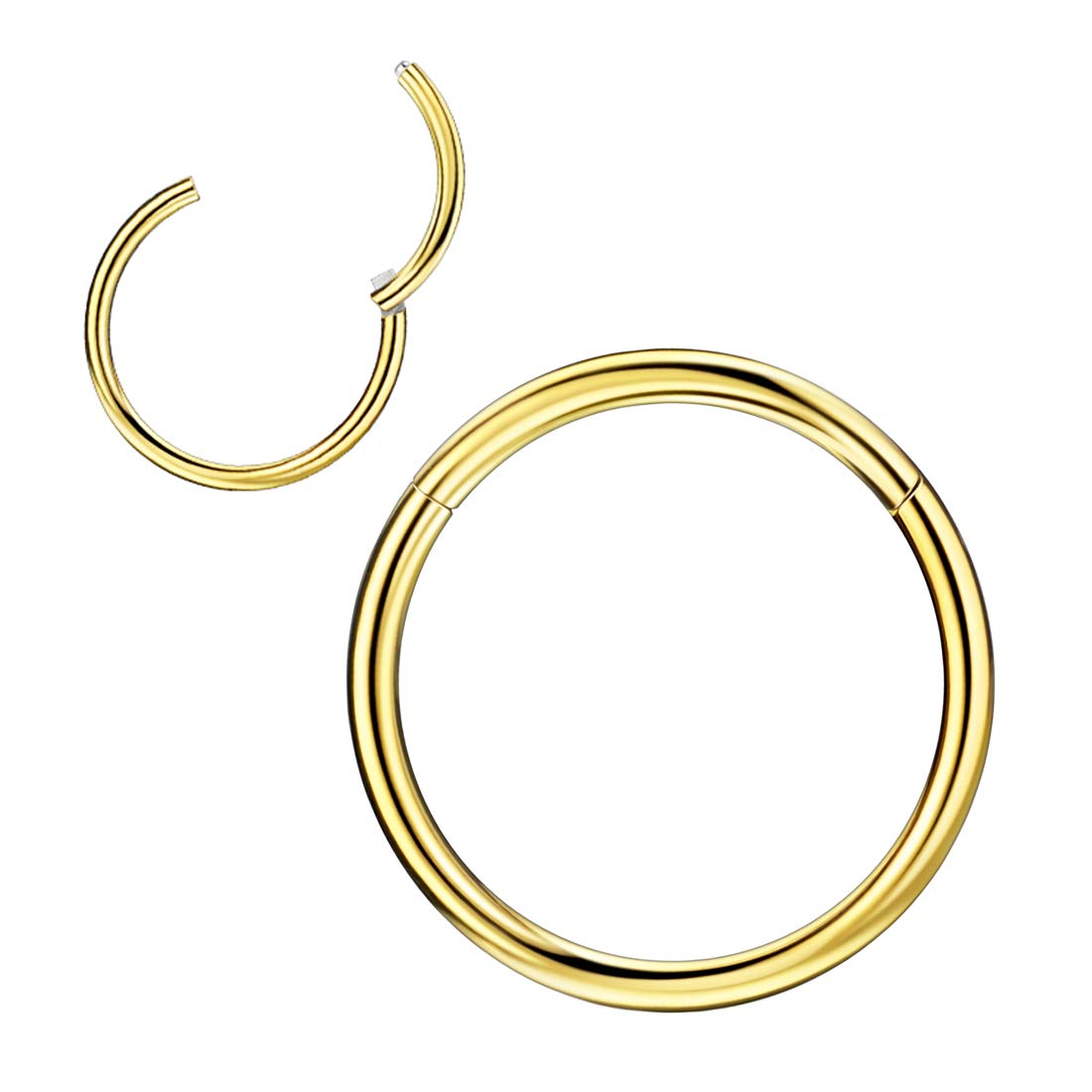 JOFUKIN 12g Gold Plated Nose Rings - 10mm 12 Gauge Hoops for Men - Surgical Steel, Hypoallergenic - Body Piercing Rings for Lobe