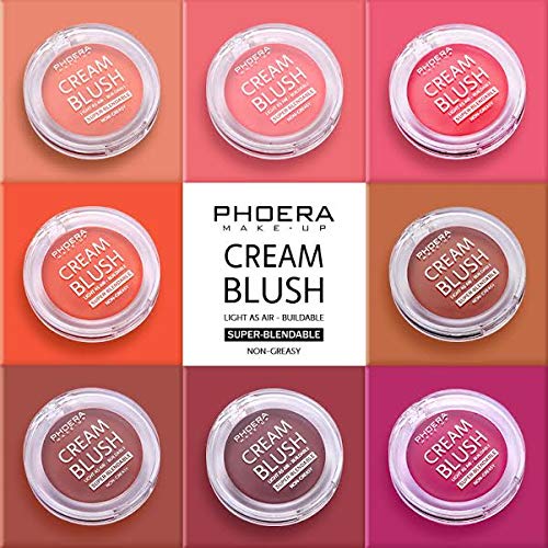 PHOERA Makeup Face Cheek Blush Cream Matte Blusher Super blend-able Sweat-Resistant Pressed Foundation Non_Greasy Palette (107 G