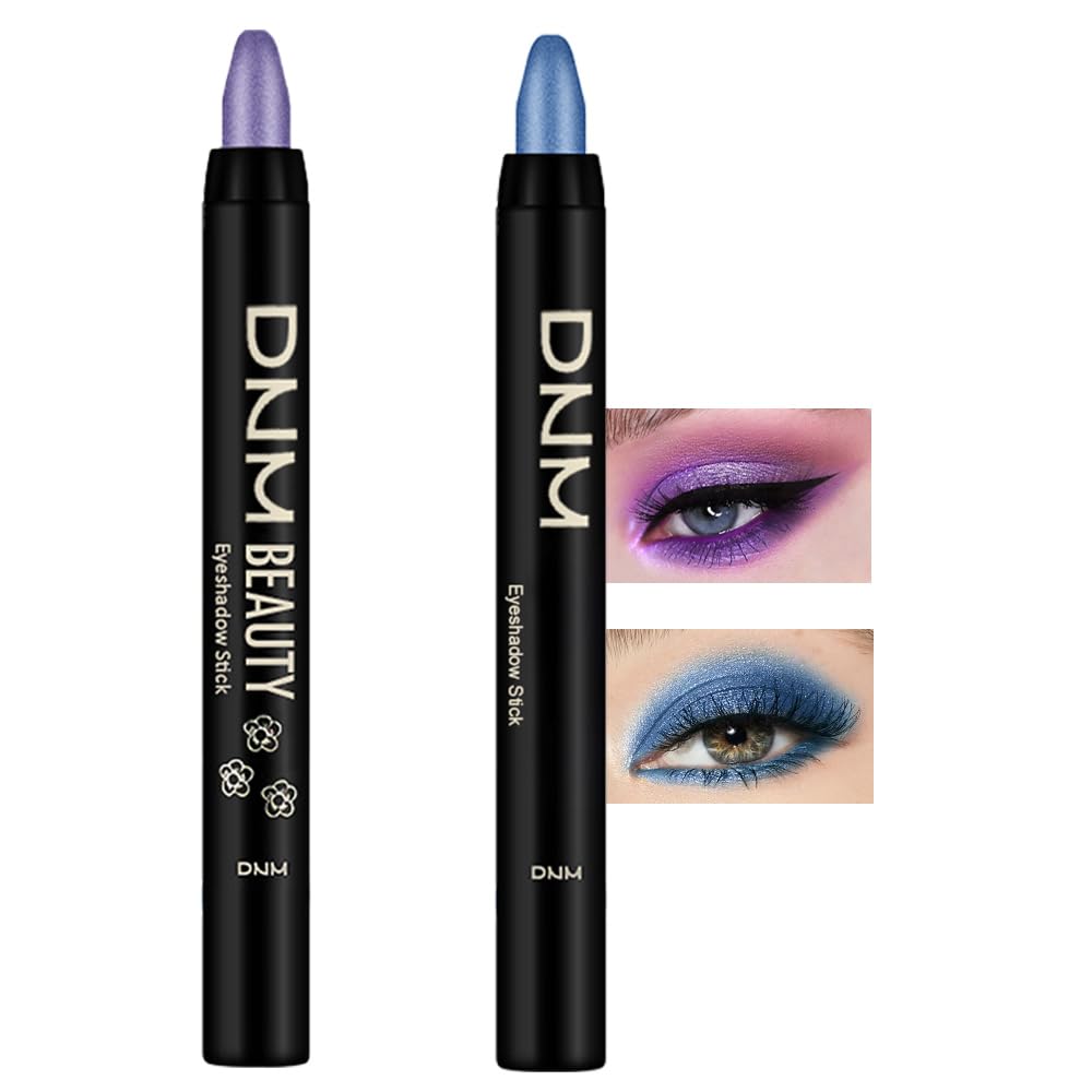 Kaely 2Pcs Cream Eyeshadow Stick Set For Eyes,Vioiet & Royal Blue Shimmer Pen,Eye Brightener Halloween Makeup,Sombras Para Ojos,