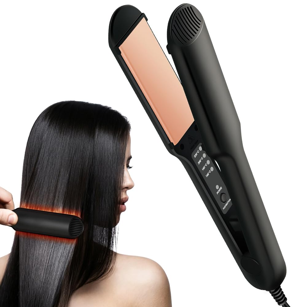 Portable Dual Voltage Straightening Ceramic Flat Iron, 10S Fast Heating,4Level Regulation,Wide Flat Iron Hair Straightener and 