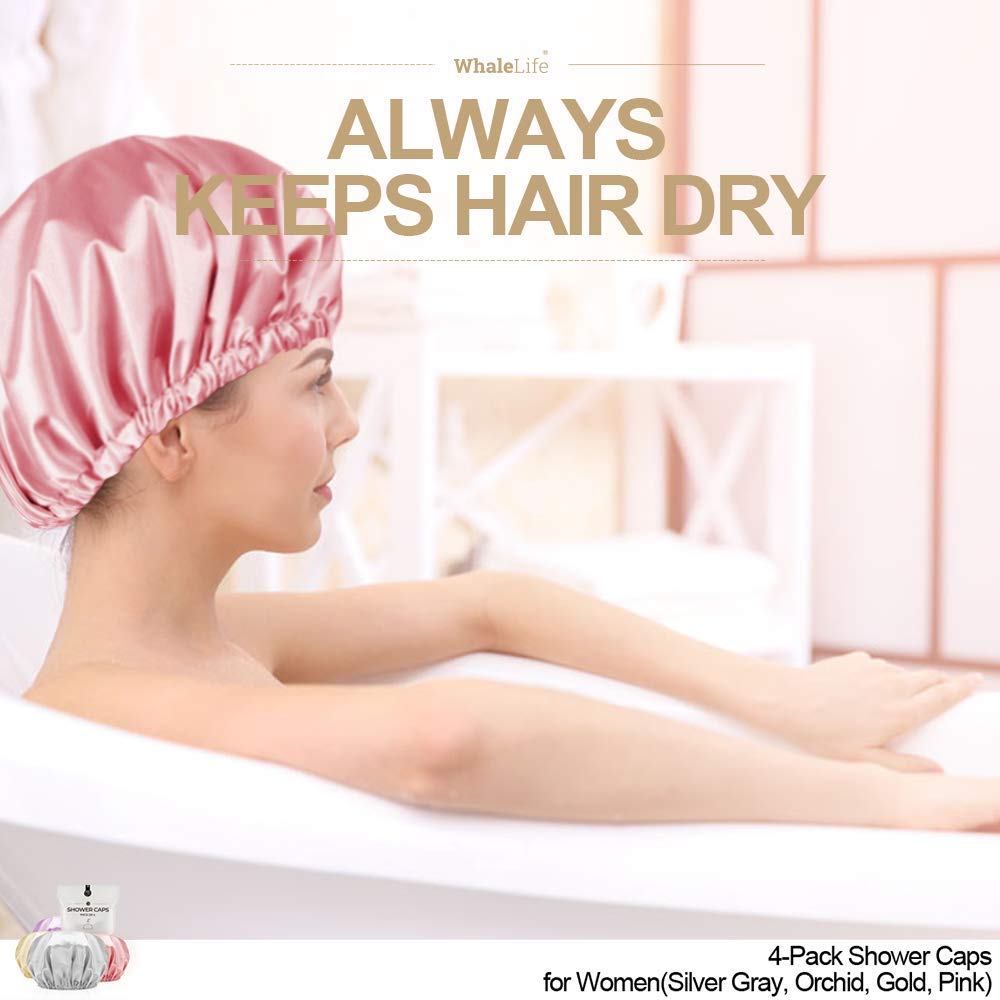 Shower Cap For Women Reusable Extra Large Shower Caps For Men Satin Double Layer Eva Waterproof Long Hair Caps(Silver Gray, Orch