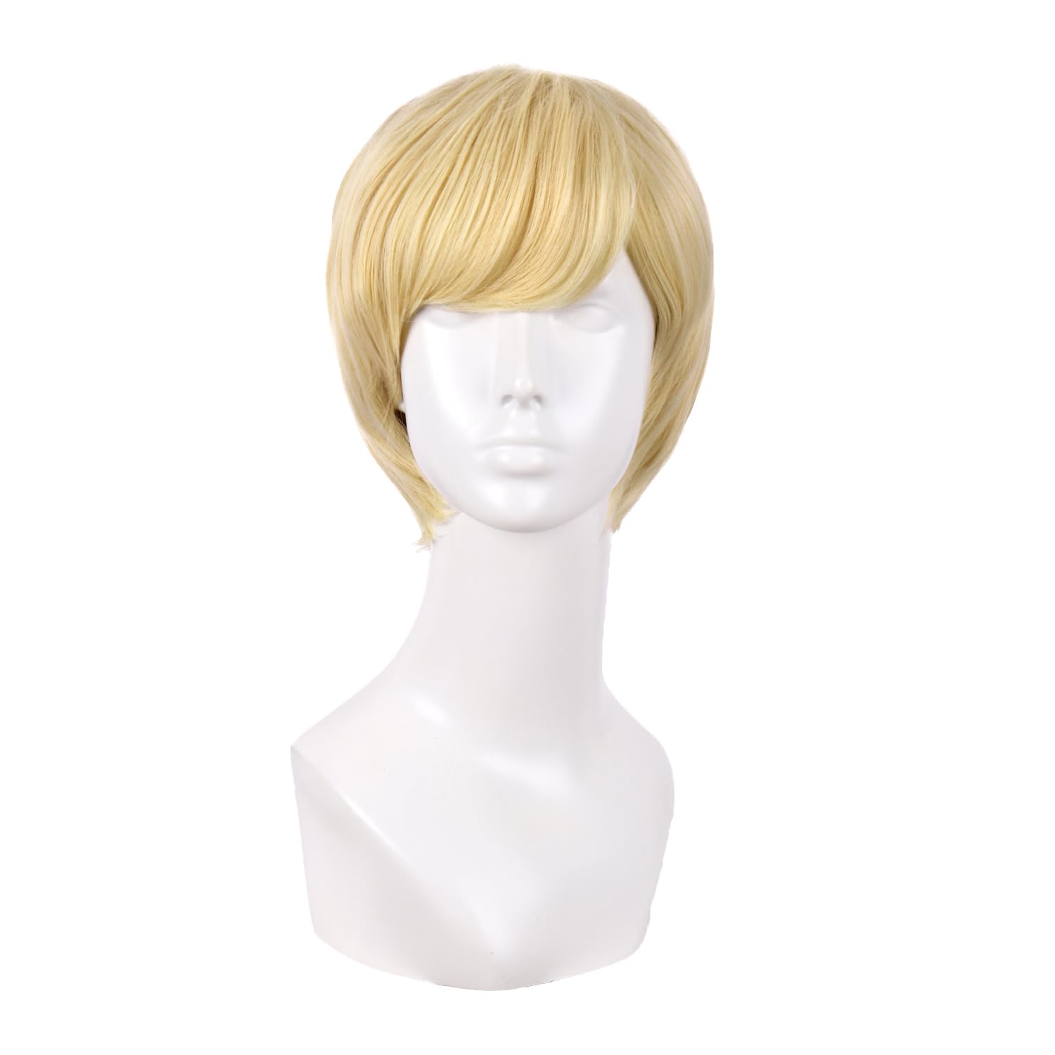 MapofBeauty 10 Inch/25 cm Side Bangs Fashion Men Short Curly Hair Cosplay Wig (Mixed Golden)