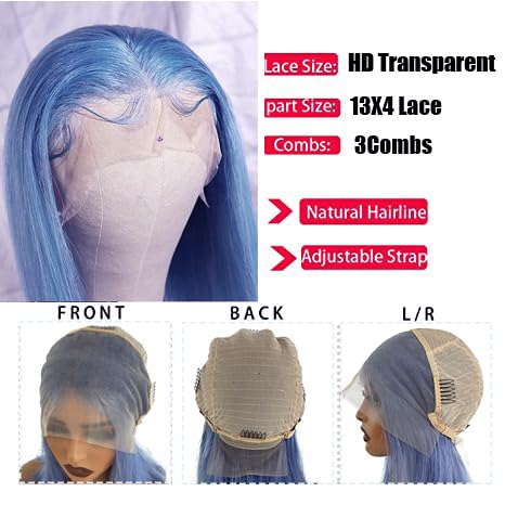 Hd Transparent 13X4 Straight Light Blue Bob Wig Human Hair Lace Frontal Wig Pre Plucked With Baby Hair Natural Hairline Cheap 10