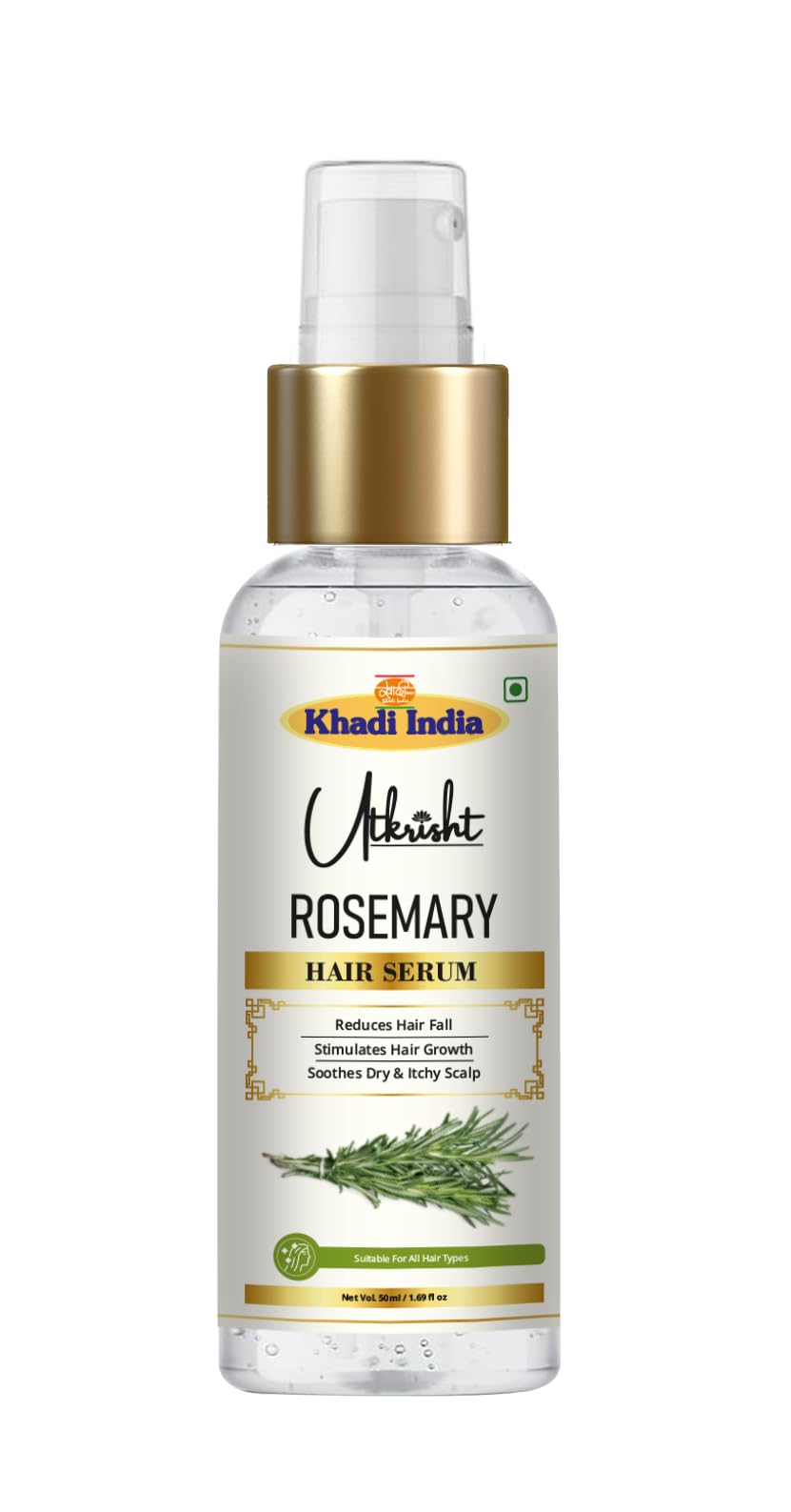 Utkrisht Khadi Rosemary Hair Serum 50Ml | For Dry, Frizzy, Silky & Soft Hair | Strengthens Roots, Follicles & Strands | Suitable