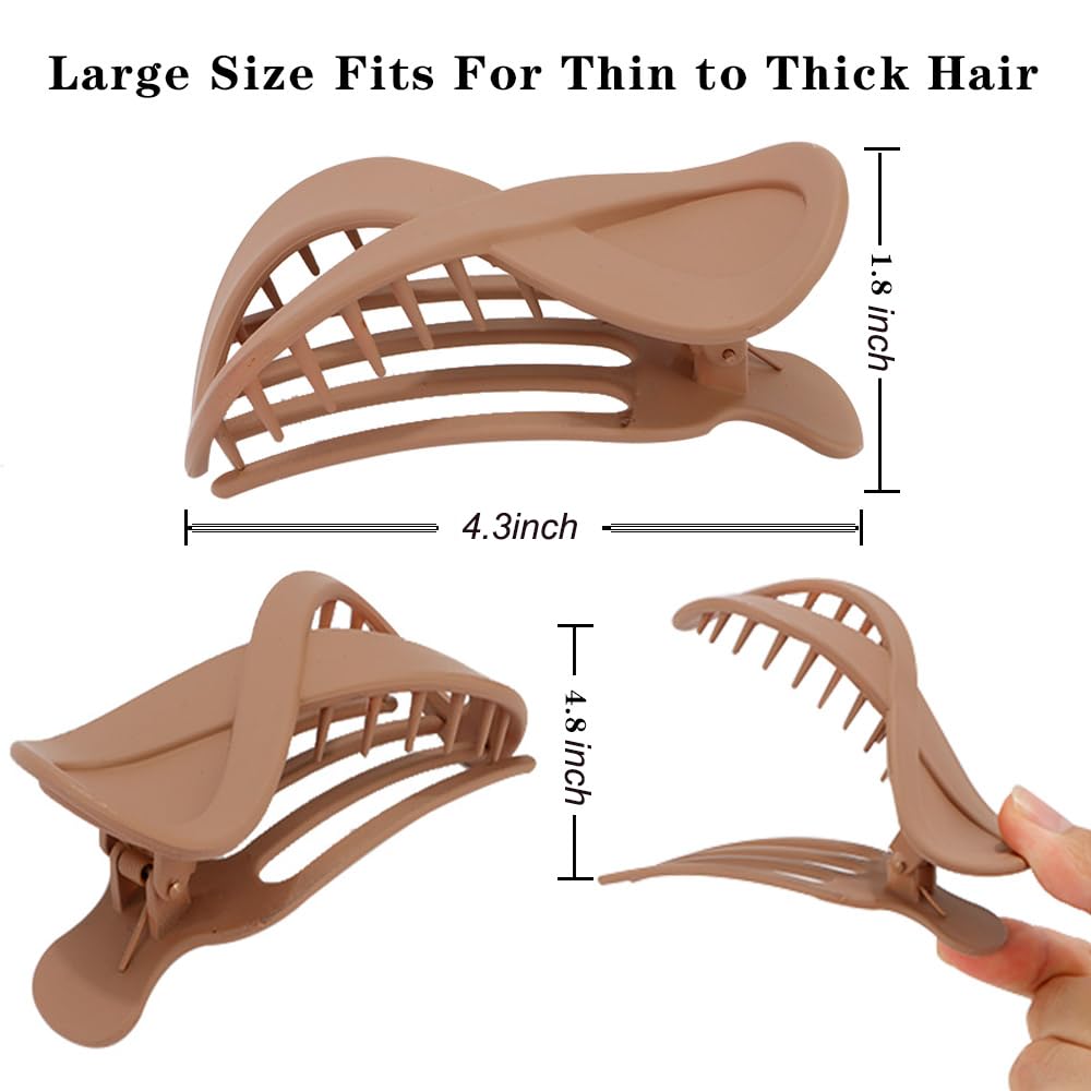 Ahoney 3.3'' Flat Hair Clips For Women, 4Pcs Lay Down Claw Clips For Thick/Thin Hair Banana Clip French Hair Pin Hair Barrettes