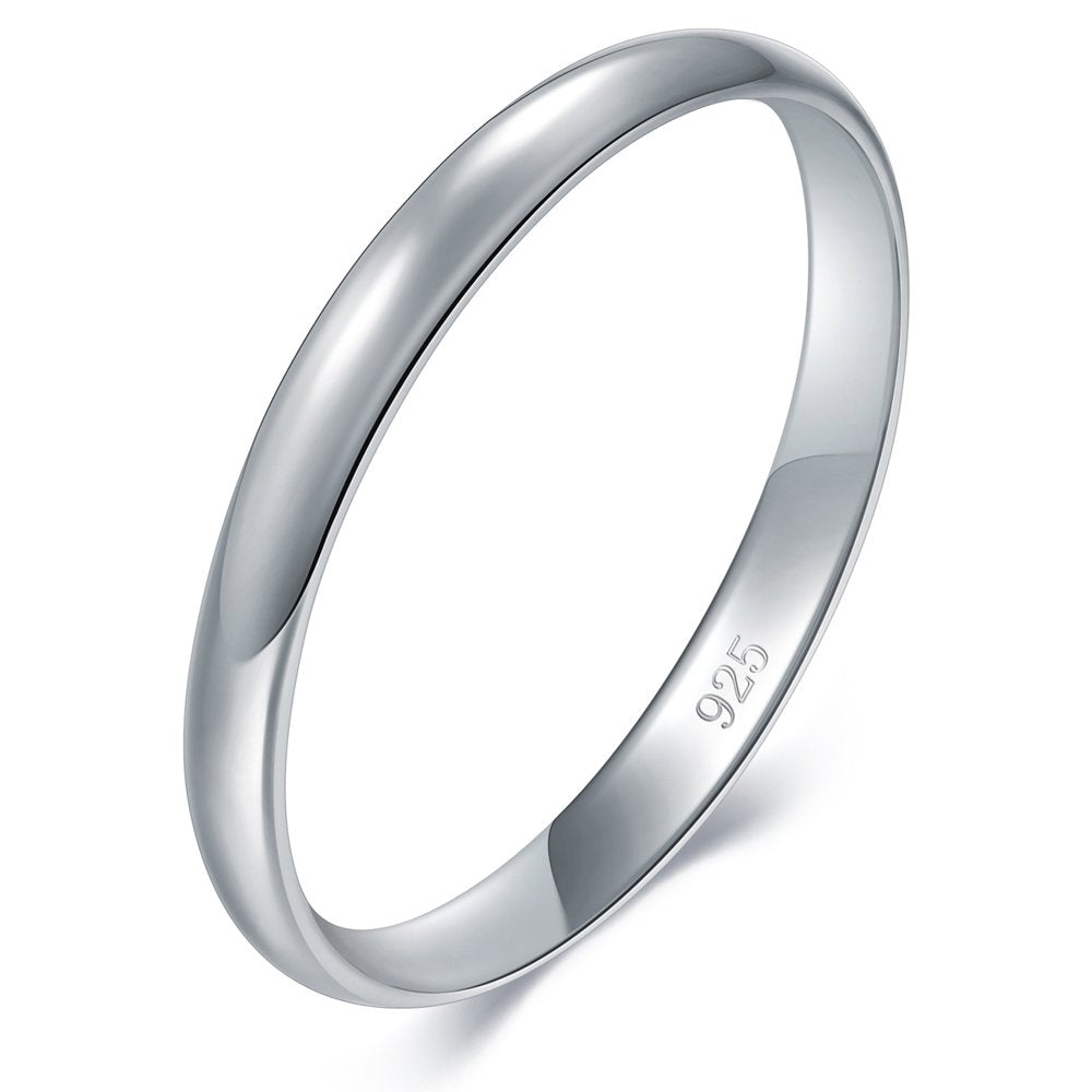 BORUO 925 Sterling Silver Ring High Polish Plain Dome Tarnish Resistant Comfort Fit Wedding Band 2mm Ring Size 10.5