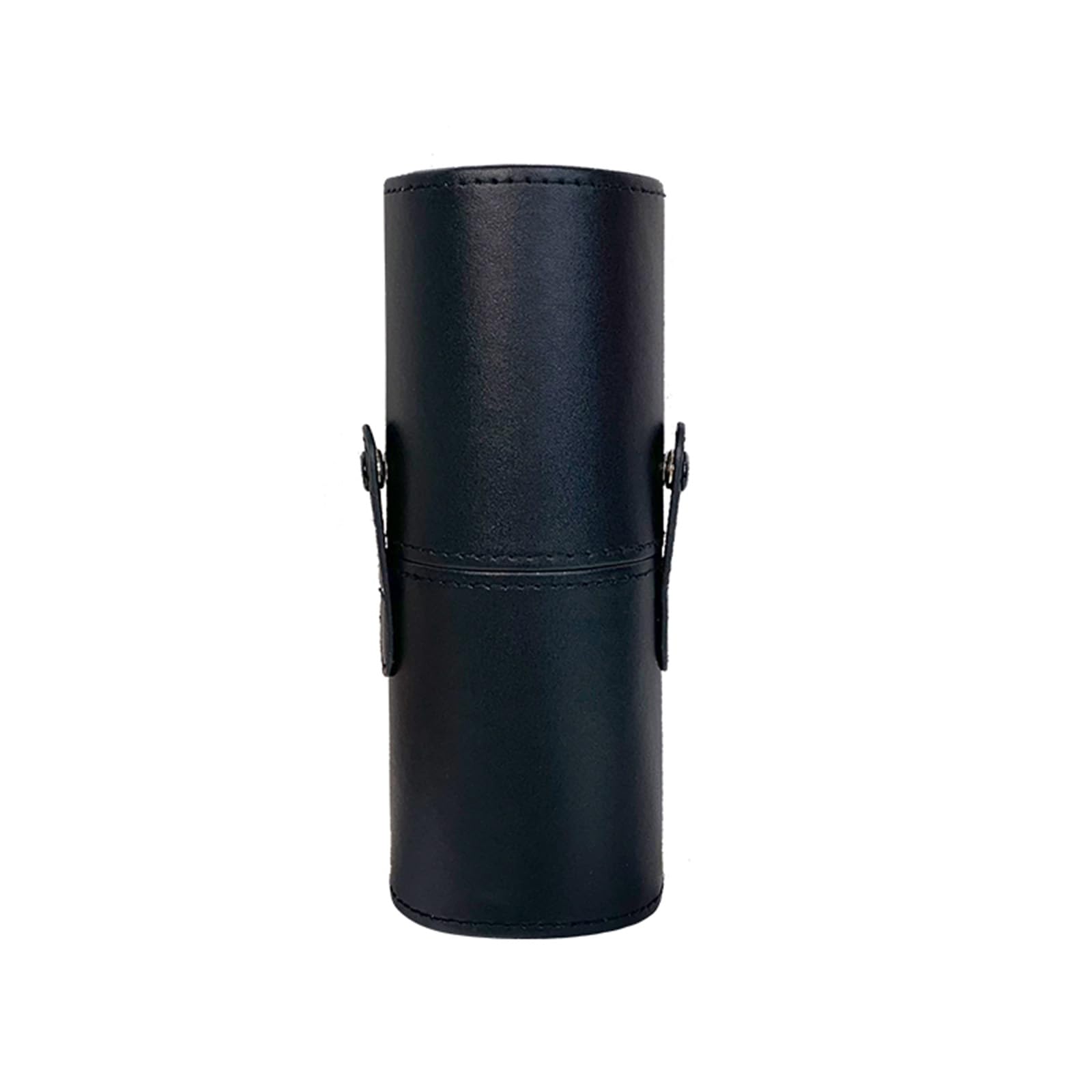 Kanviensl Portable Makeup Brush Case Black, Dustproof Leather Cylindrical Cosmetic Makeup Brush Cup Organizer/Display with Snap,