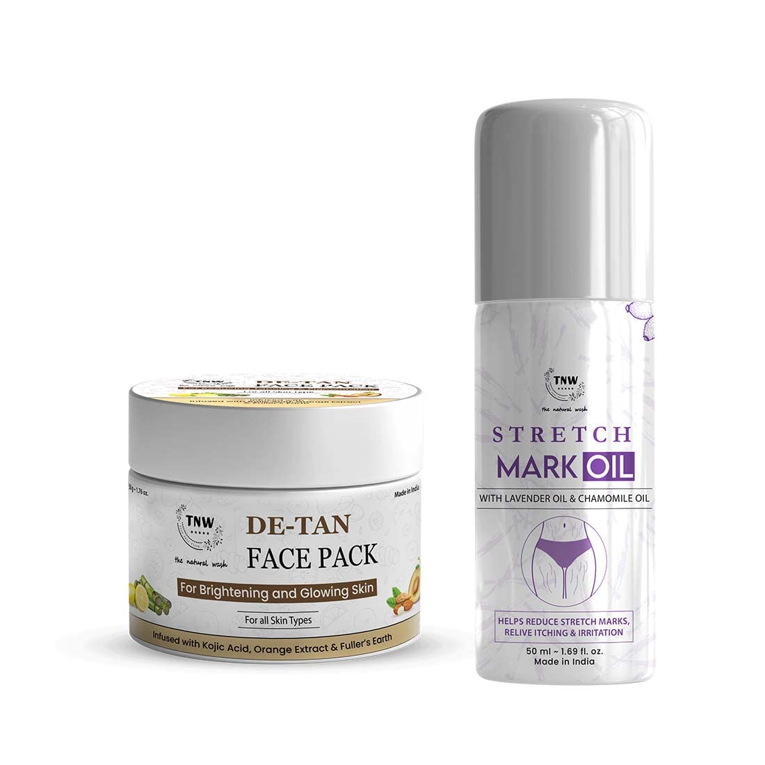Tnw-The Natural Wash Body Care Combo With Stretch Mark Oil And De Tan Pack | For Reducing Stretch Marks & Tanning | Suitable For