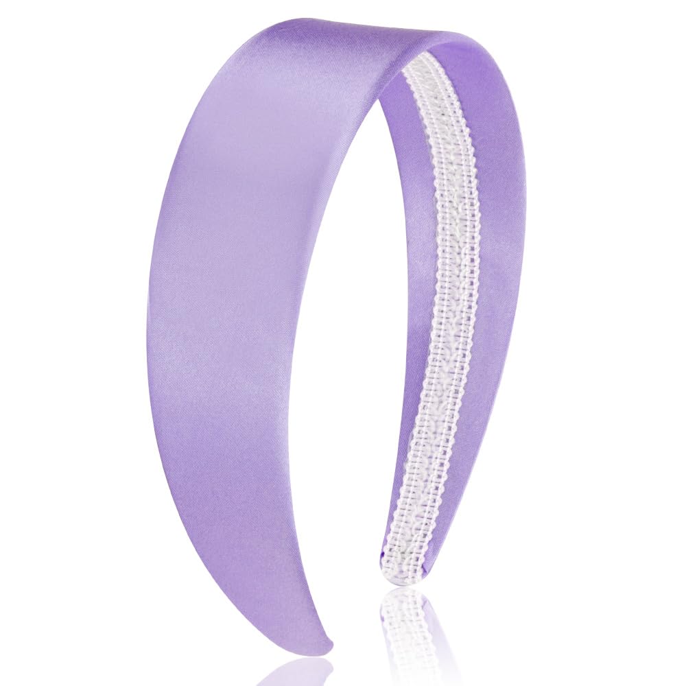 AHONEY Purple Headband for Women Satin Silk Headband Non Slip 1.57 Wide Plain Head Band Solid Hair Band