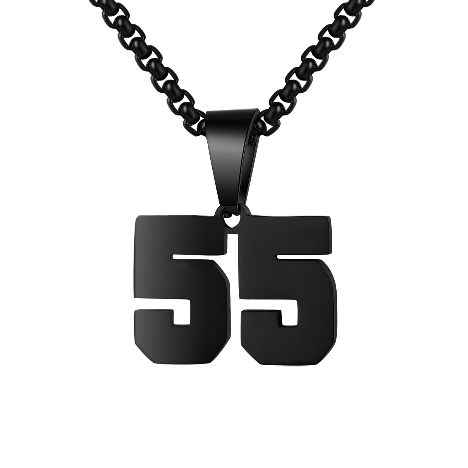 Number Necklaces Personalized Necklaces Black Initial Number Pendant Stainless Steel Chain Movement Necklaces for Men Women (55)