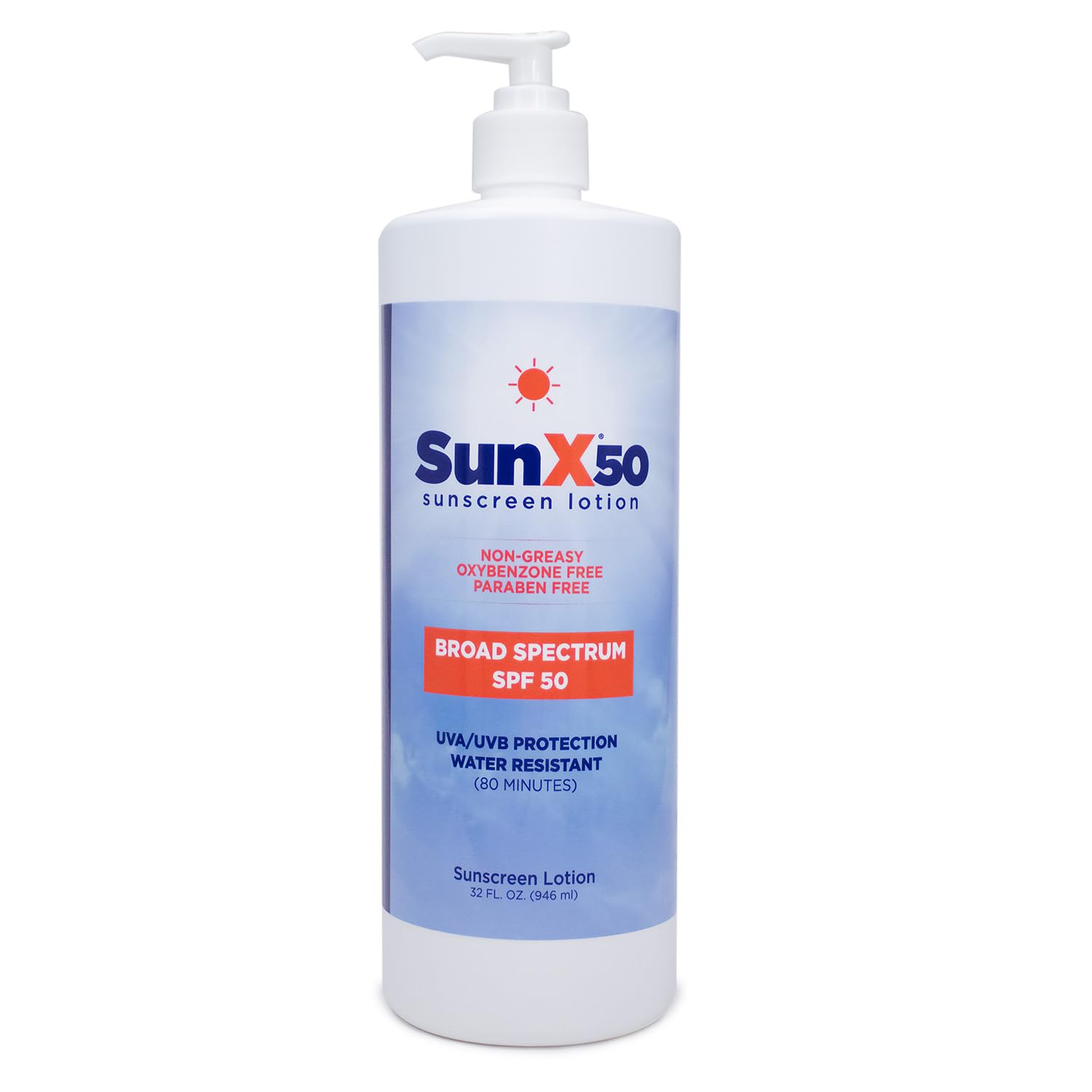 CoreTex Sun X 50 SPF Broad Spectrum Sunscreen Lotion - 32oz Bottle of Paraben, Oxybenzone, Octinoxate, & Oil Free Sunscreen - No