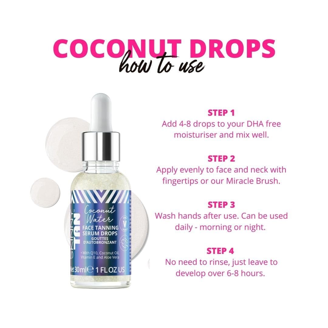 Skinny Tan Water Coconut Face Tanning Serum Drops - Enrich With Vitamin E And Aloe Vera - Helps Even Skin Tone - Enhance Your Co