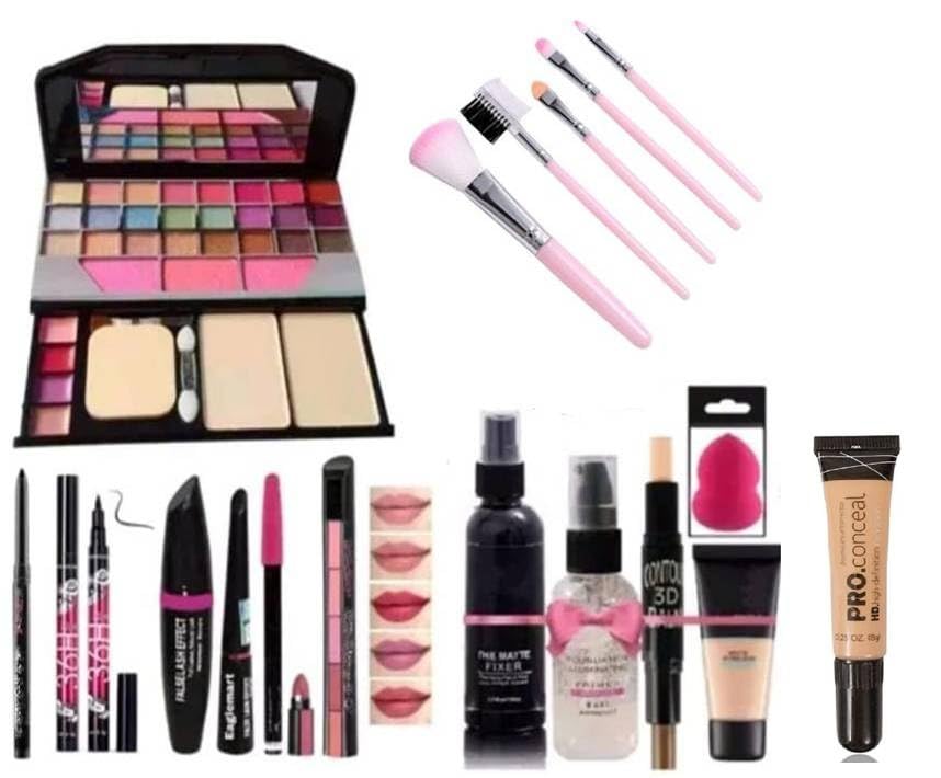 Luhsan Professional Makeup Kit Set With Eyeshadow Palette, Brushes, Mascara, Lipsticks, Setting Spray, Foundation, Beauty Sponge