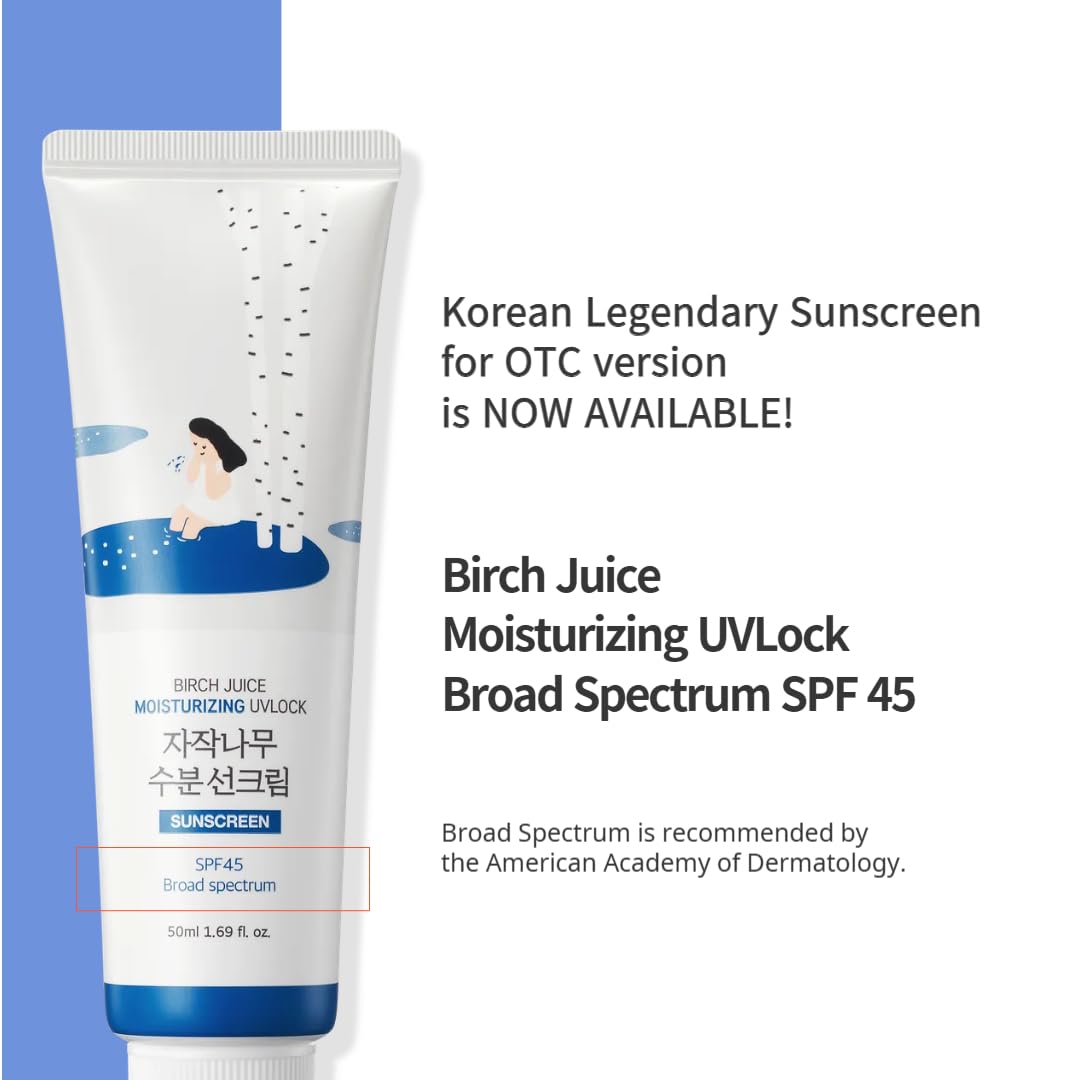 Round Lab Birch Juice Moisturizing Uv Lock 1.69 Fl Oz Spf 45 Broad Spectrum, A Moisturizing Sunscreen, No White Cast, Strong Uv