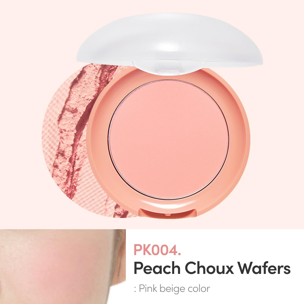 Etude Lovely Cookie Blusher - Peach Choux Wafers 4G | Glowing & Natural Powder Blush With Long-Lasting Sebum Control | Easy Appl