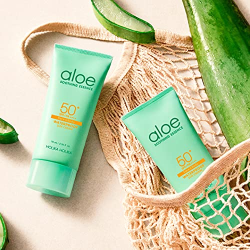 Holika Holika Aloe Waterproof Sun Cream 70ml - Mild, Soft, Moisturizing, Non-sticky, No White Cast, Aloin Free Sun Screen protec