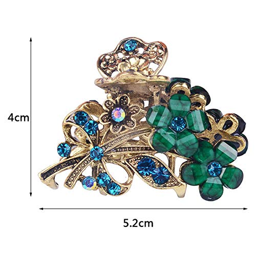 Numblartd 4 Pcs Vintage Flowers Medium Size Fancy Hair Claw Jaw Clips Pins With Rhinestone - Women Chic Metal Alloy Hair Clamp H