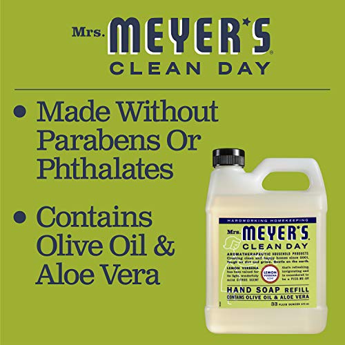 Mrs Meyers Hand Soap Refill, Made with Essential Oils, Biodegradable Formula, Lemon Verbena, 33 fl oz