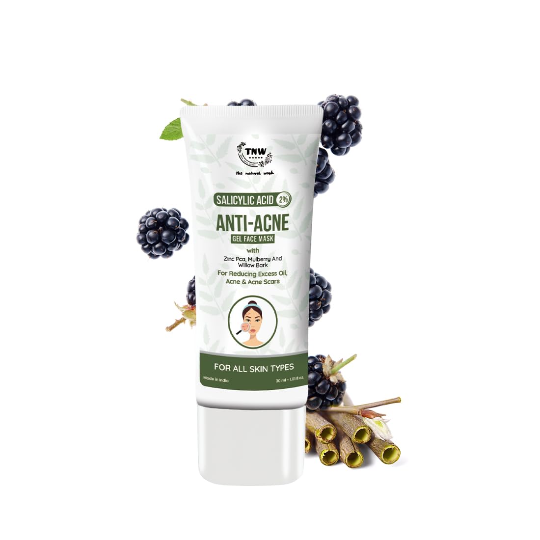 TnwThe Natural Wash 2% Salicylic Acid AntiAcne Gel Face Mask  30Ml | Enriched With Zinc Pca & Mulberry | Face Mask For Glowin