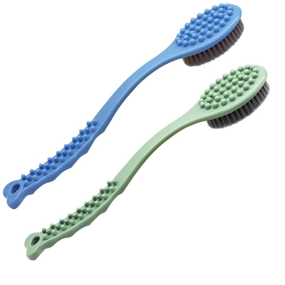 Qicheng&Lys Long Handle Bath Brush, Soft And Comfortable Massage Brush Bath Brush - 14 Inches (Blue Und Green)