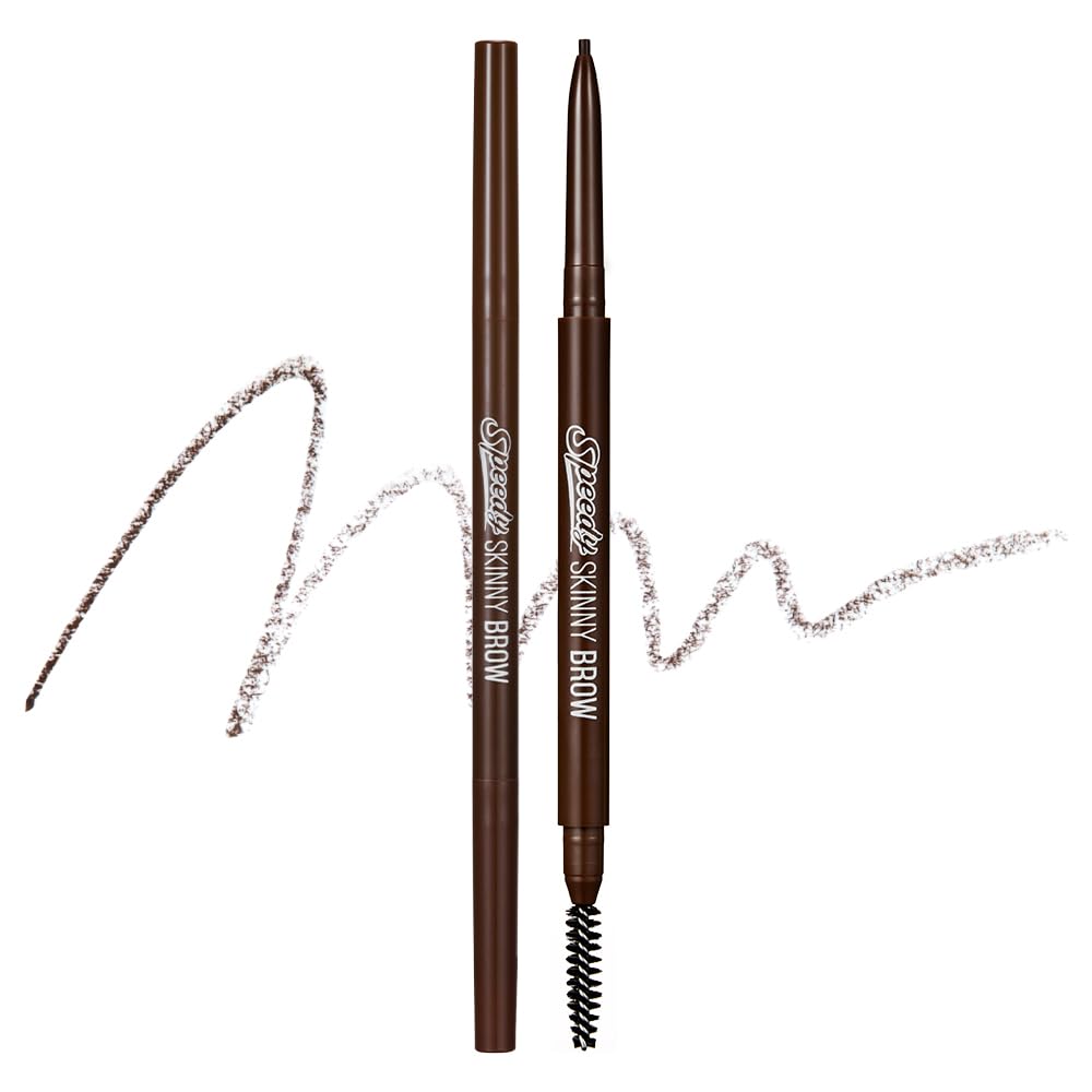 PERIPERA Speedy Skinny Brow (02 Dark Brown), 1.5mm Precise Eyebrow Pencil, Dual-Sided Fine Tip Shades, Define Fills Brow Make up