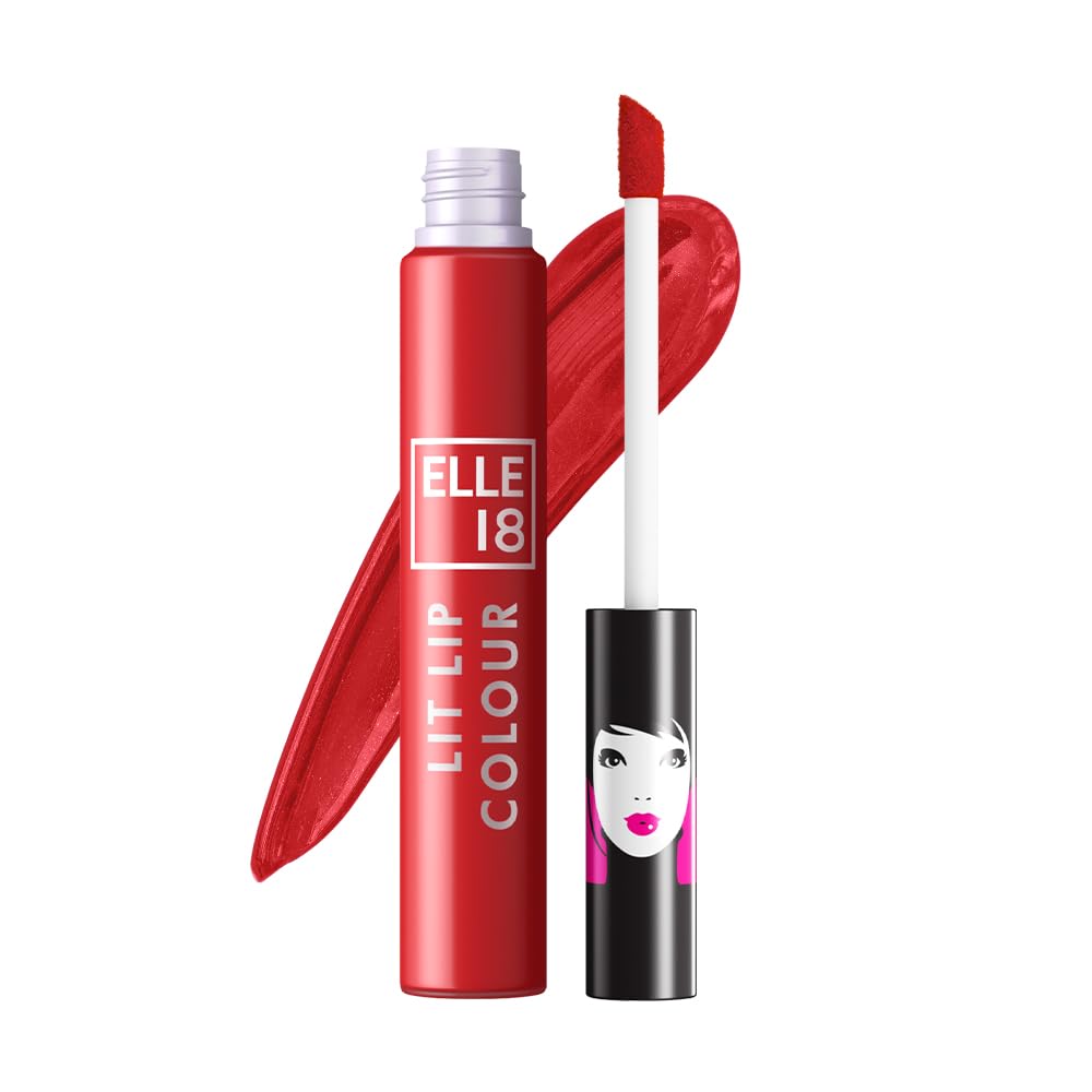 Elle 18 Lit Lip, Matte Finish, Rhubarb Red, 16 Hrs Long Lasting Liquid Lipstick, Smudge And Transfer Proof Lipstick, One-Stroke 