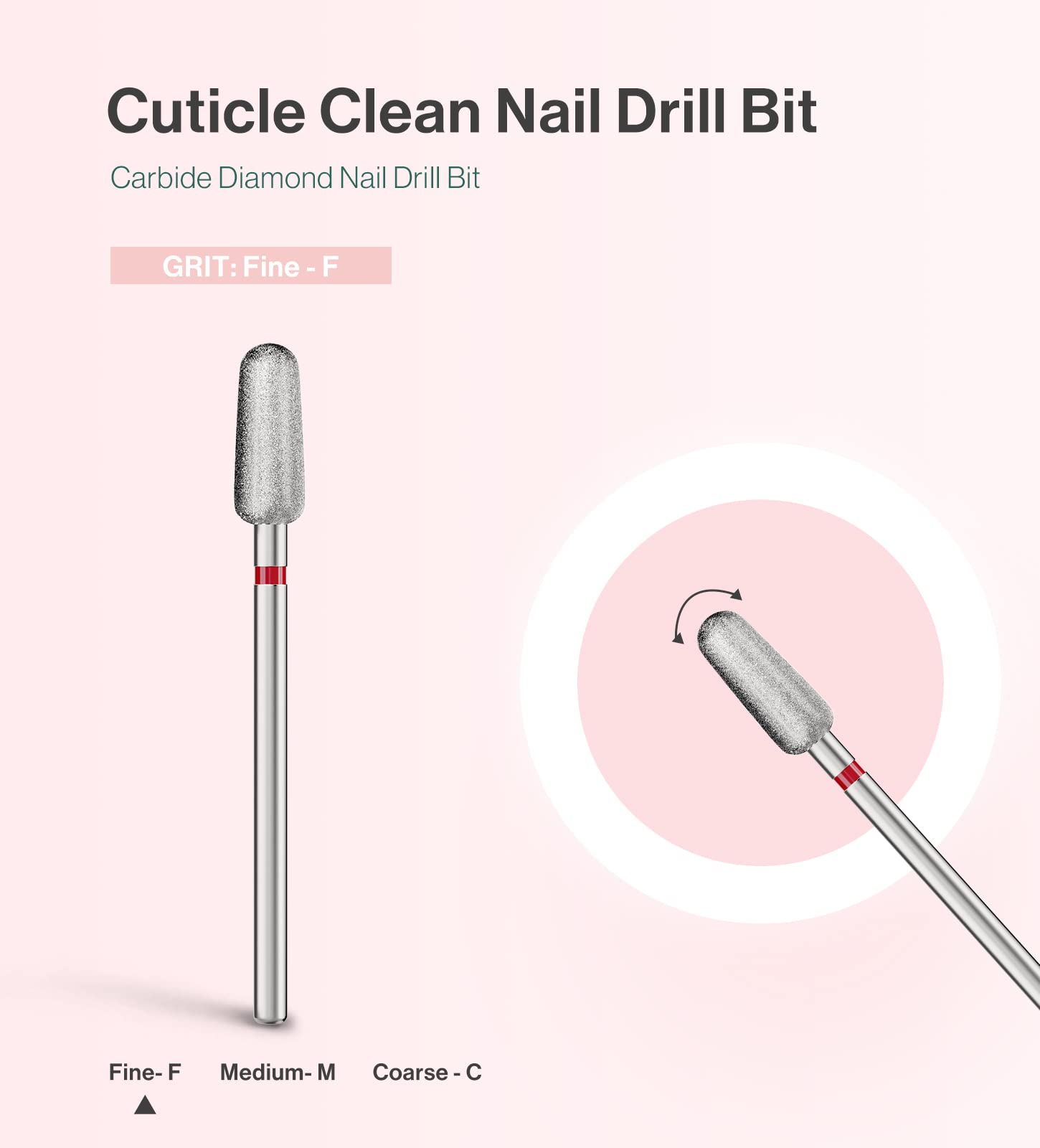 Melodysusie 5Mm Round Tapered Cuticle Clean Nail Drill Bit 3/32'', Professional Safety Carbide Diamond Under Nail Cleaner For Cu
