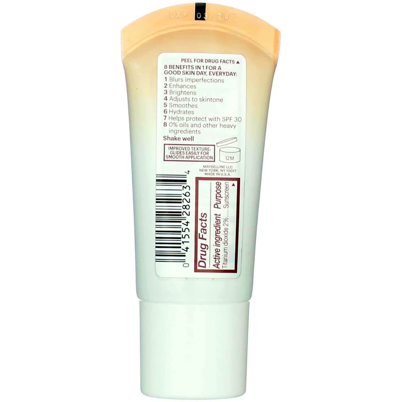 Maybelline Dream Fresh BB 8-in-1 Beauty Balm Skin Perfector SPF 30, Light/Medium, 1 oz (Pack of 2)