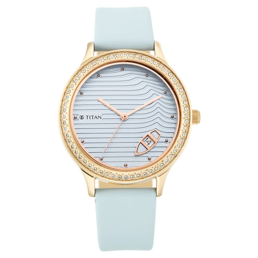 Titan Wander Blue Dial Leather Strap Watch, Strap, Strap