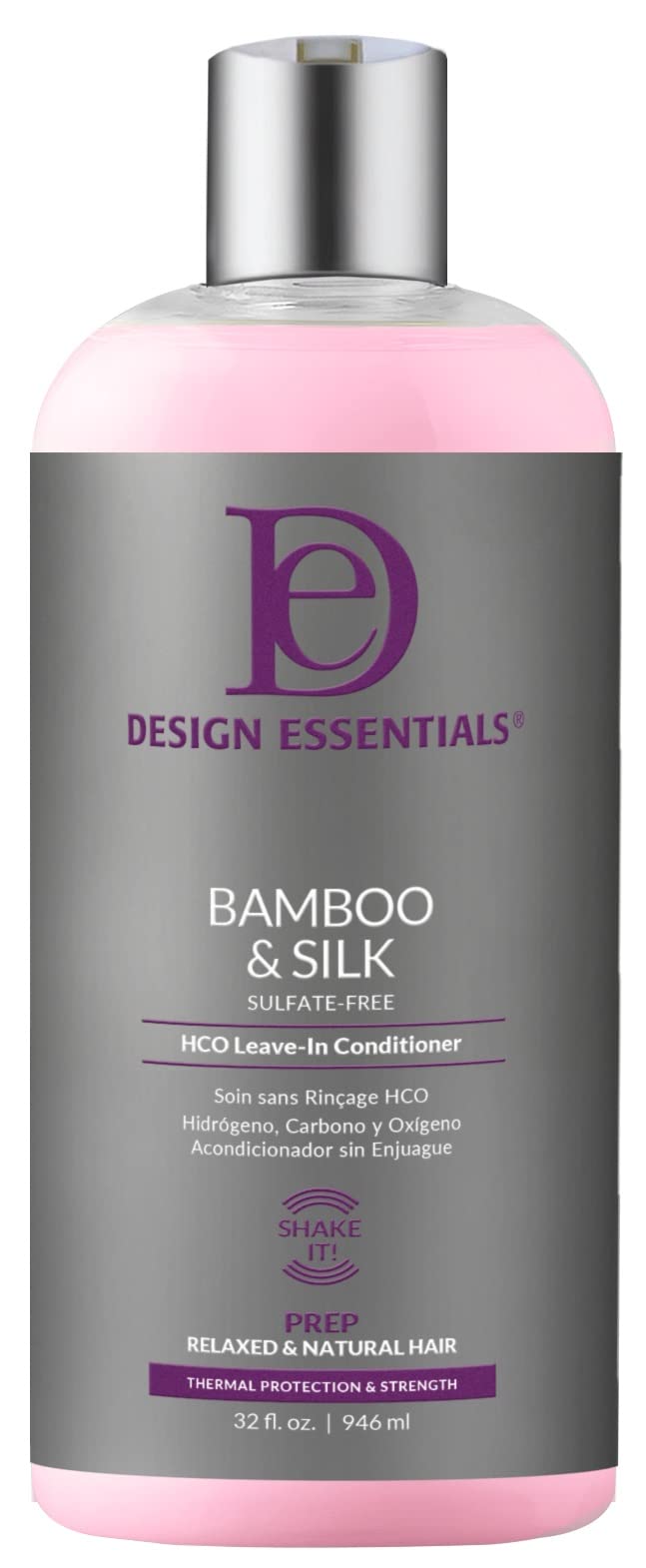 Design Essentials Bamboo & Silk HCO Leave-In Conditioner for Thermal Protection and Strength, 32 Fl Oz., Pink