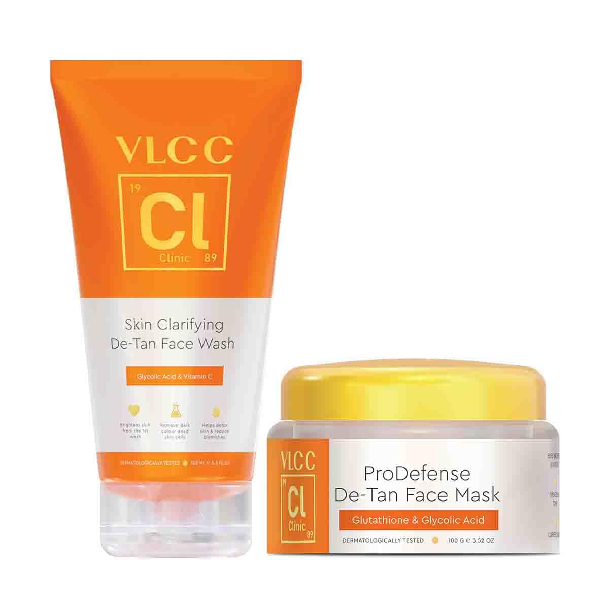 Vlcc Clinic Instant DeTan Face Wash & Mask Combo For Tan Removal | Skin Clarifying DeTan Face Wash  150Ml With Glycolic Acid 