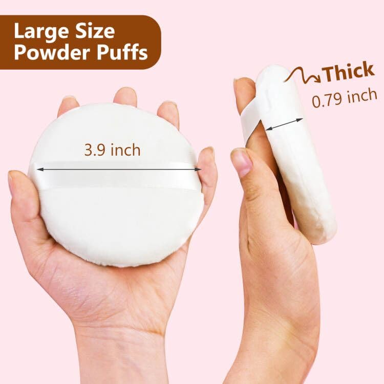 Waybas 4 PCS Large Velour Body Powder Puff - 4.13 Inch, Ultra Soft, Washable, White-4, Perfect for Loose Powder & Makeup