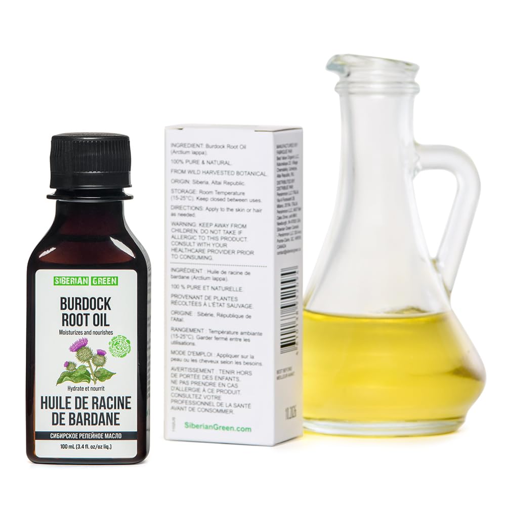 Siberian Green Burdock Oil - Pure and Natural Siberian Burdock Root Oil for Hair Care, Skin Care - Easy to Apply Hair Oil for Al