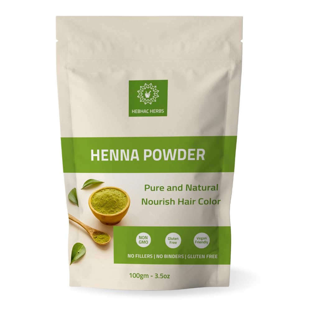 Henna Powder for Hair Growth 100g (3.5oz) | Pure Mehndi Powder | Natural black Henna Hair Colour Dye | Made in India by Hebhac H