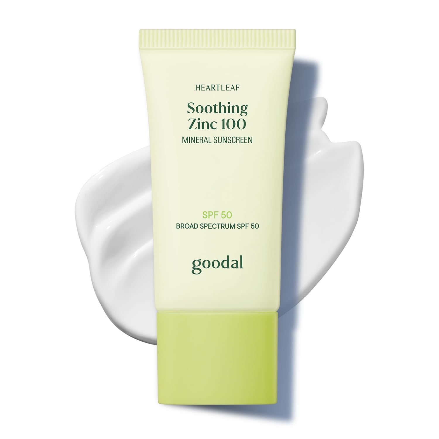 GOODAL Heartleaf Soothing Zinc 100 Mineral Sunscreen SPF 50, Zinc Oxide Korean Face Sunscreen for Sensitive & Acne-Prone Skin, N