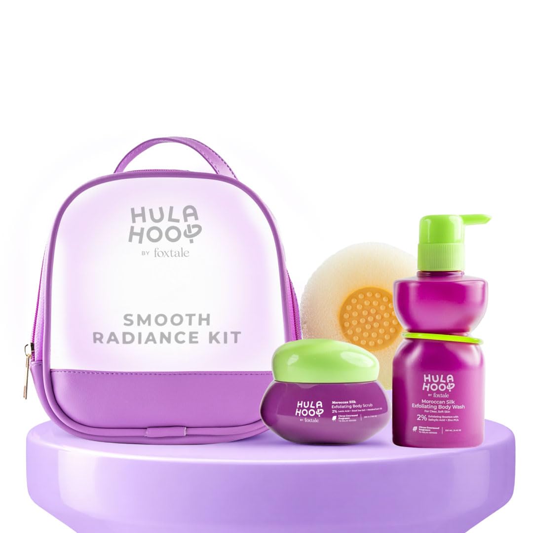 Hula Hoop Silk Skin Kit By Foxtale | Exfoliating Body Wash + Exfoliating Body Scrub | Reduces Body Acne, Strawberry Skin, & Pigm